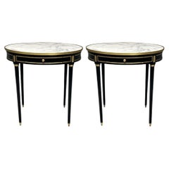 Hollywood Regency, Louis XVI Style, Bouiliotte End Tables, Black Paint, Bronze