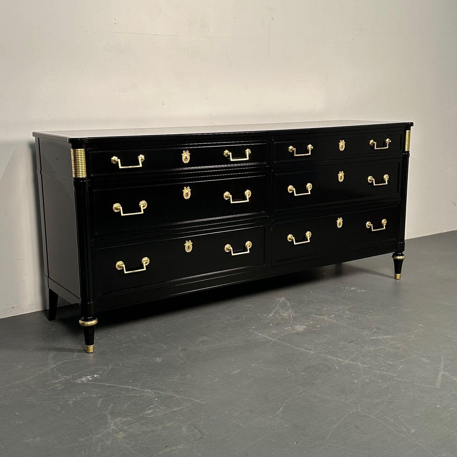Hollywood Regency Louis XVI Style Dresser / Sideboard, Black Lacquer, Directoire For Sale 7