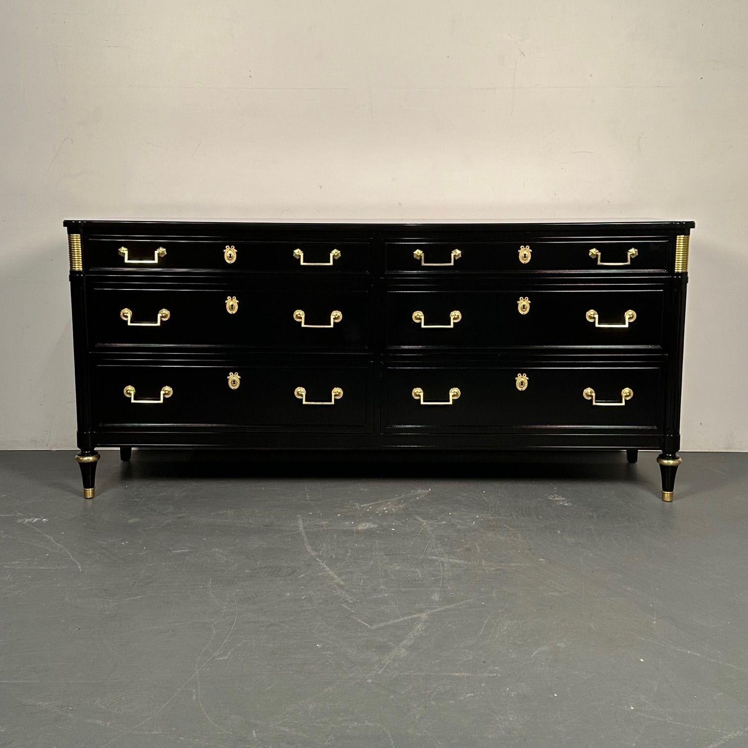 American Hollywood Regency Louis XVI Style Dresser / Sideboard, Black Lacquer, Directoire For Sale