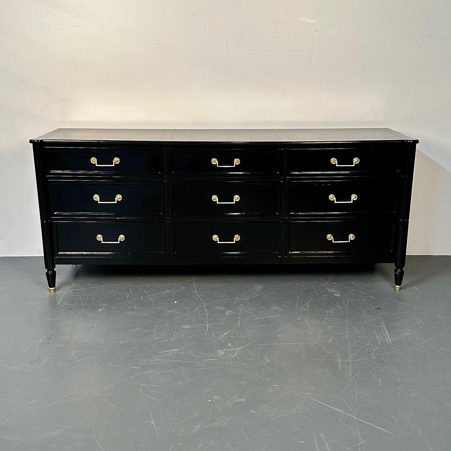 American Hollywood Regency Louis XVI Style Ebony Lacquered Dresser / Chest of Drawers For Sale