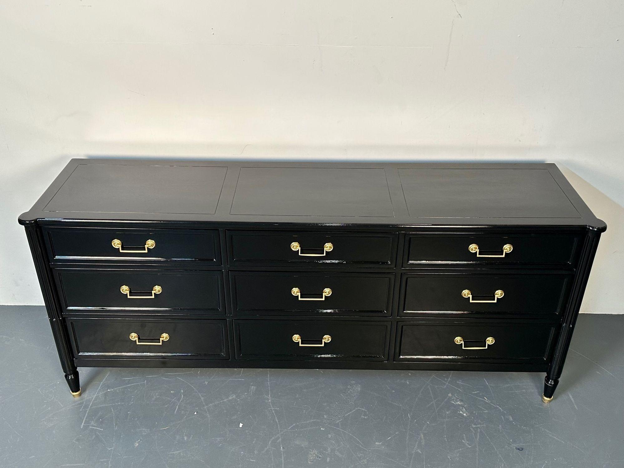 20th Century Hollywood Regency Louis XVI Style Ebony Lacquered Dresser / Chest of Drawers For Sale