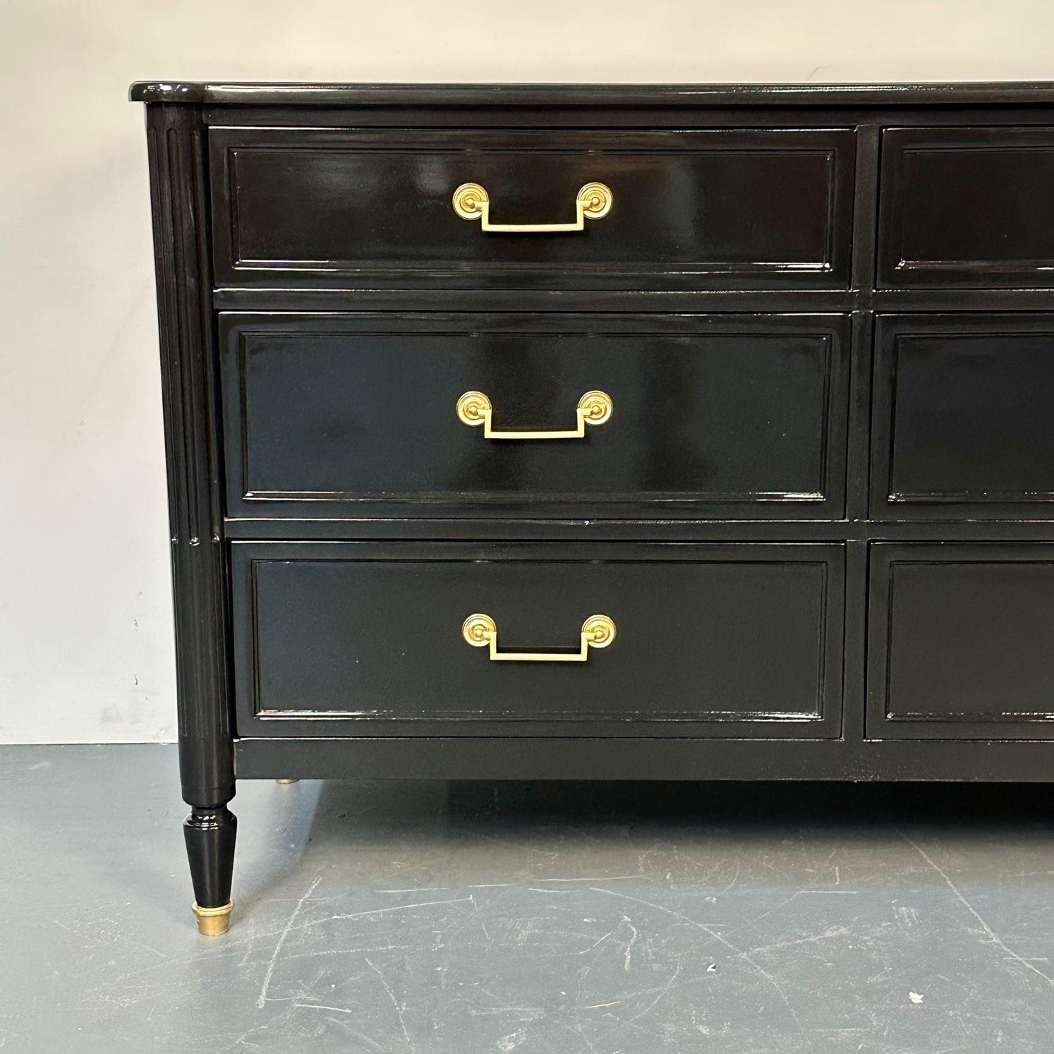 Hollywood Regency Louis XVI Style Ebony Lacquered Dresser / Chest of Drawers For Sale 2
