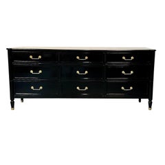 Hollywood Regency Louis XVI Style Ebony Lacquered Dresser / Chest of Drawers