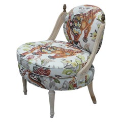 Hollywood Regency Lounge Chair with Natural Wood and Tiger Print Fabric
