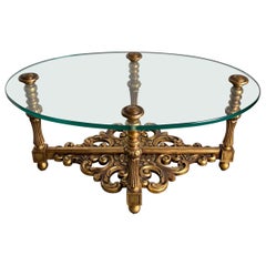 Hollywood Regency Low Glass Side Table Scroll Giltwood