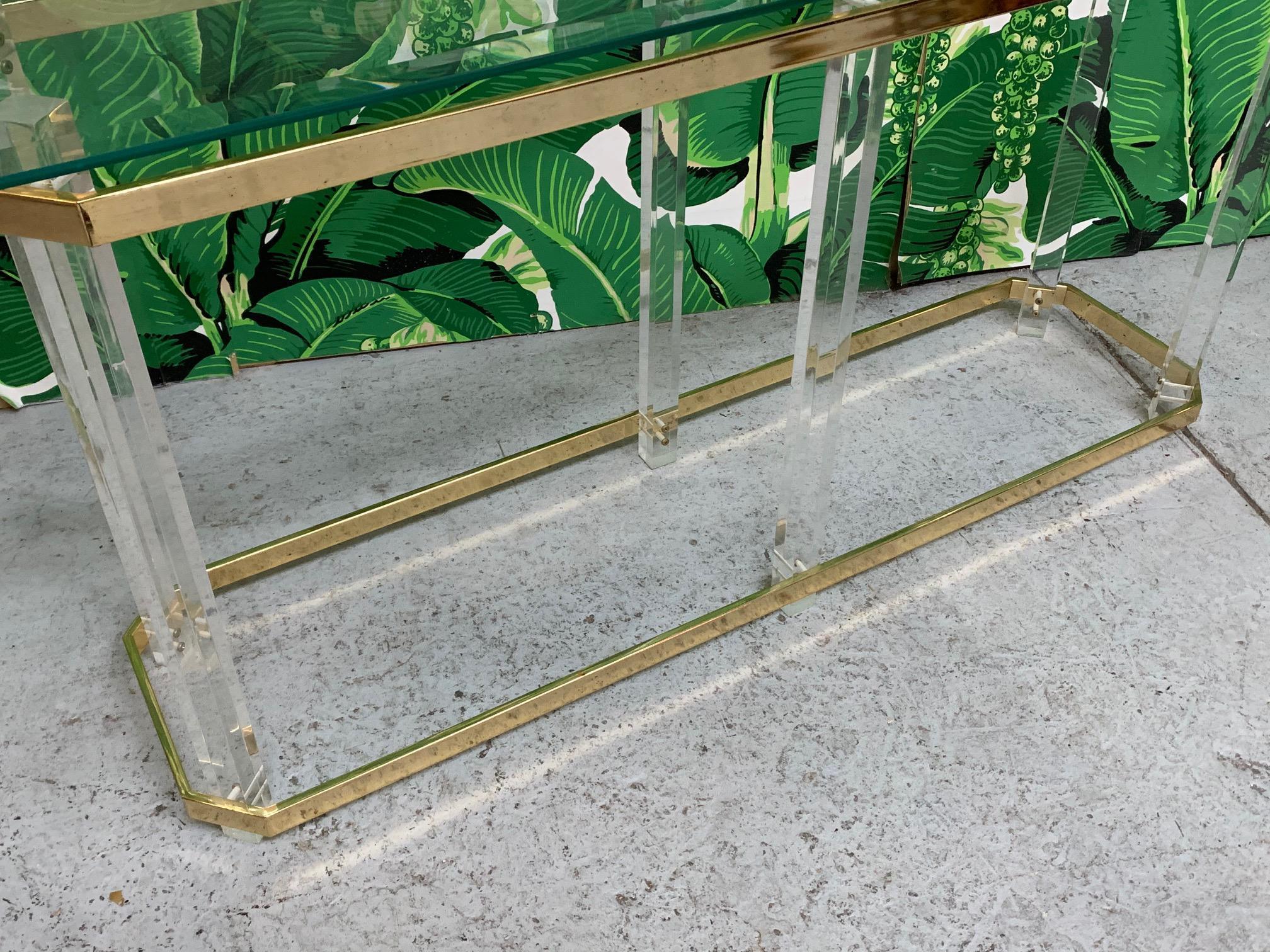 Late 20th Century Hollywood Regency Lucite and Brass Console Table by Charles Hollis Jones