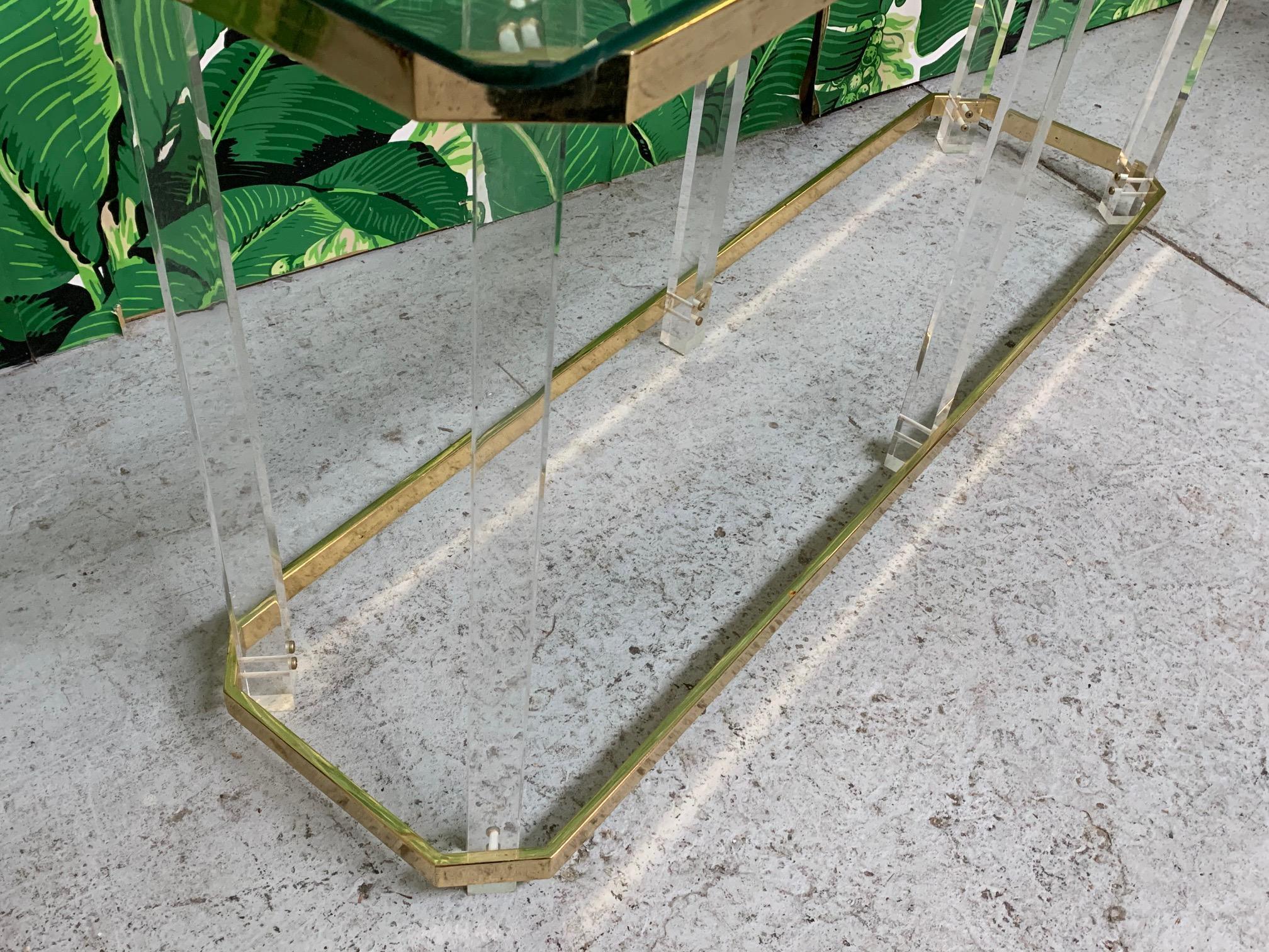 Late 20th Century Hollywood Regency Lucite and Brass Console Table by Charles Hollis Jones For Sale