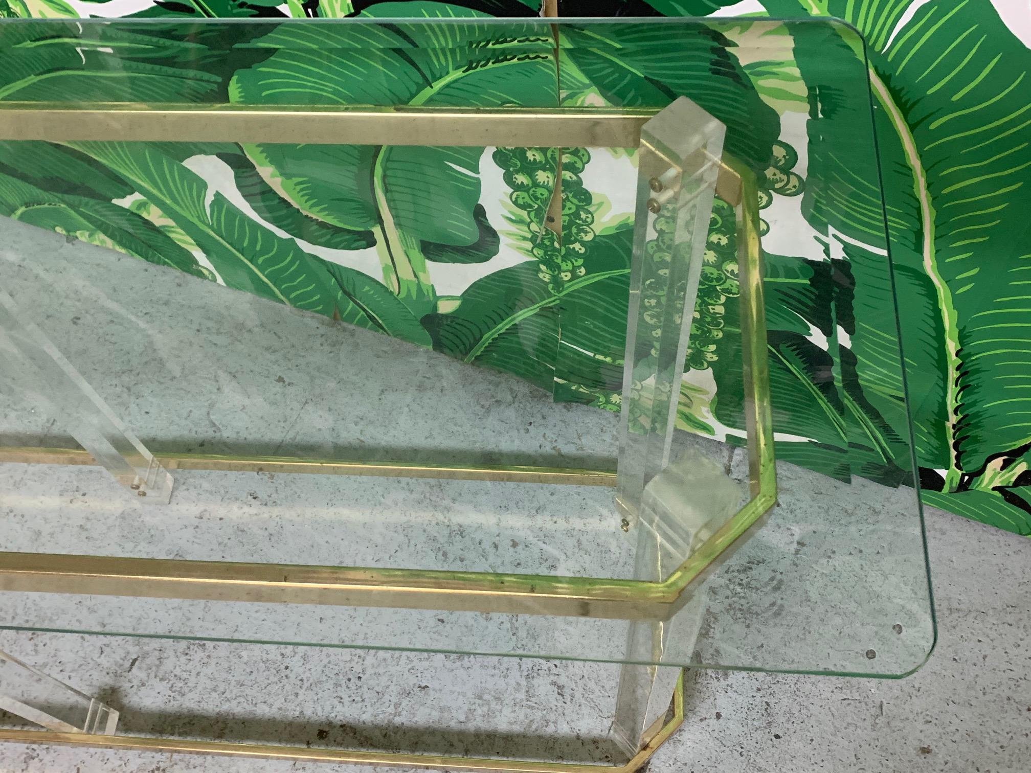 Hollywood Regency Lucite and Brass Console Table by Charles Hollis Jones 3