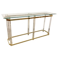 Retro Hollywood Regency Lucite and Brass Console Table by Charles Hollis Jones