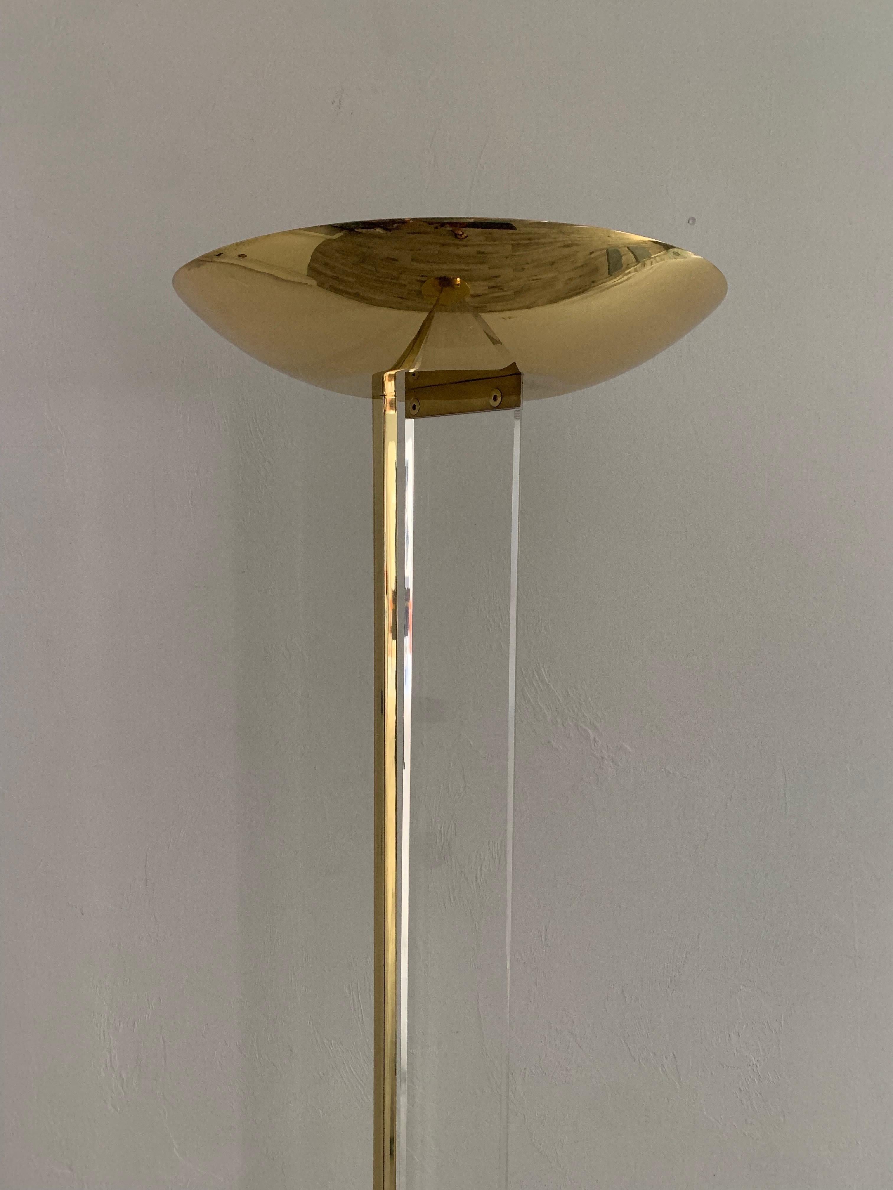American Hollywood Regency Lucite and Brass Floor Lamp by Fredrick Ramond For Sale