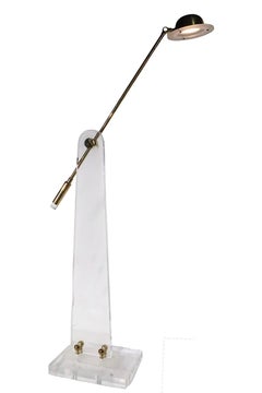 Hollywood Regency Lucite and Brass Reading Floor Lamp Clearlite by Bauer 1980's