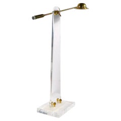 Hollywood Regency Lucite and Brass Reading Floor Lamp Clearlite by Bauer 1980's