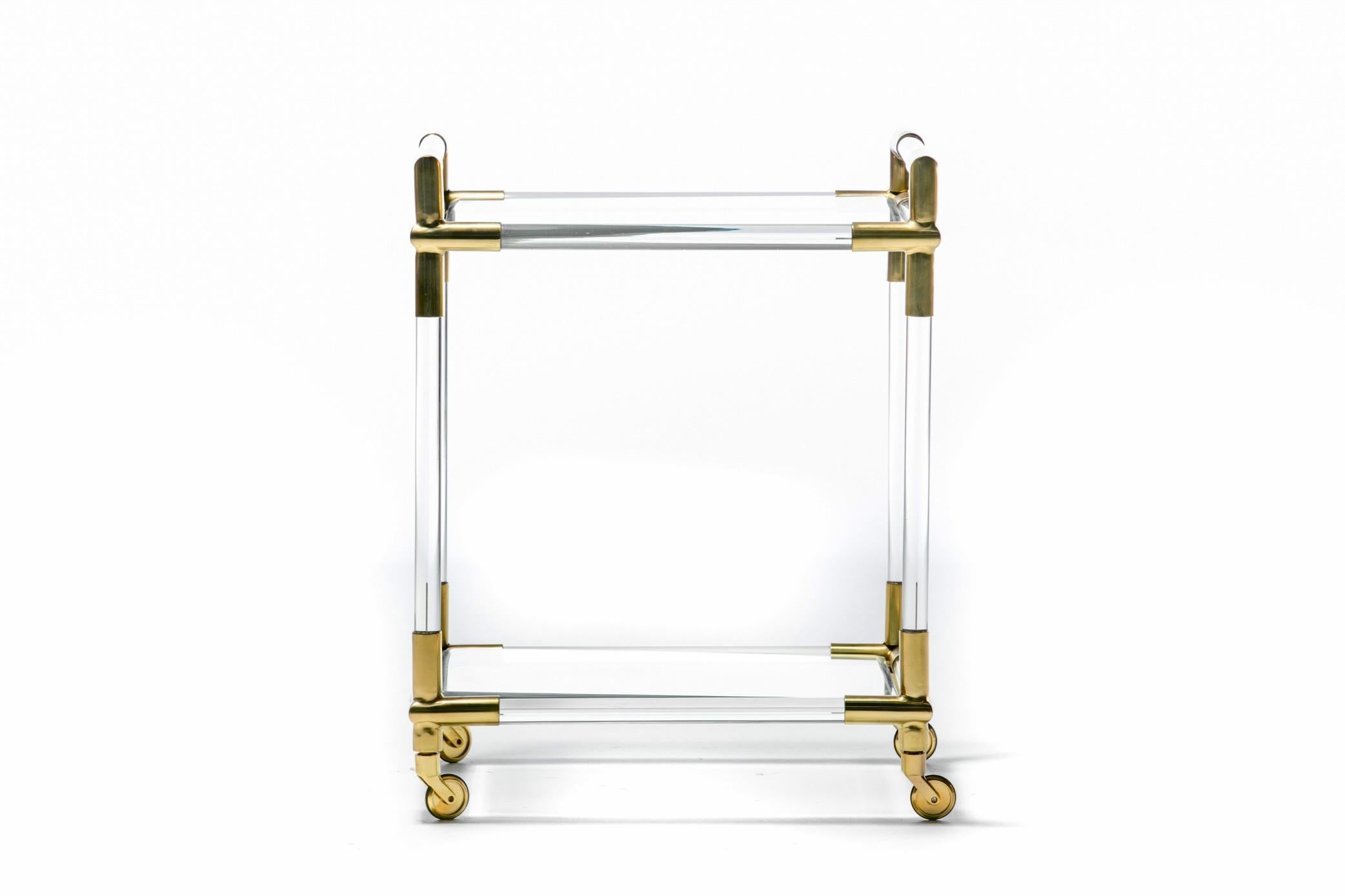 Italian Hollywood Regency Lucite and Brass Rolling Bar Cart 1970s For Sale