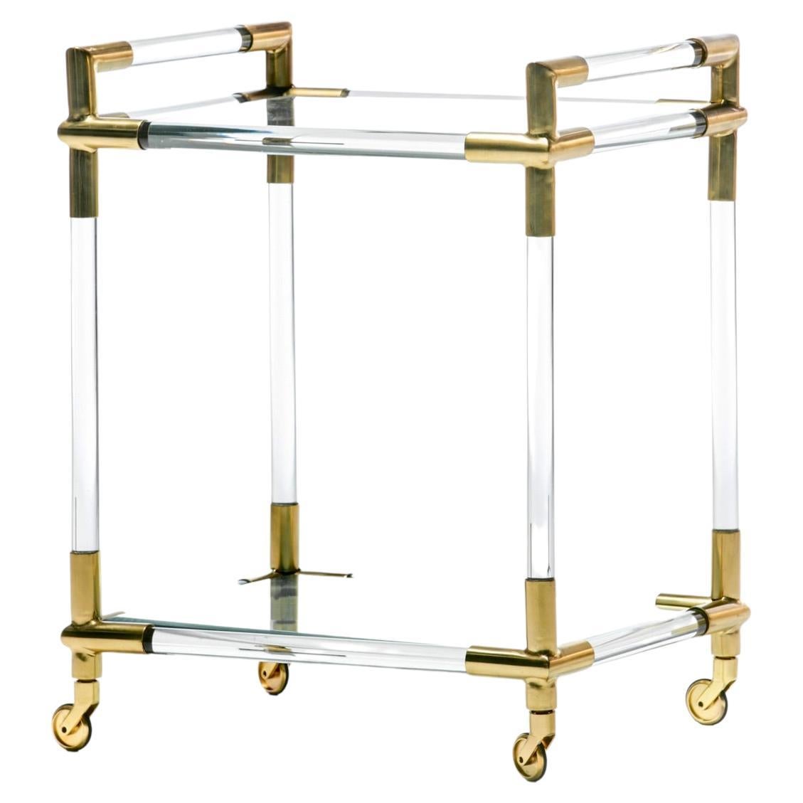 Hollywood Regency Lucite and Brass Rolling Bar Cart 1970s For Sale