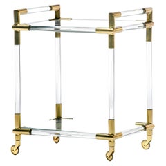 Retro Hollywood Regency Lucite and Brass Rolling Bar Cart 1970s