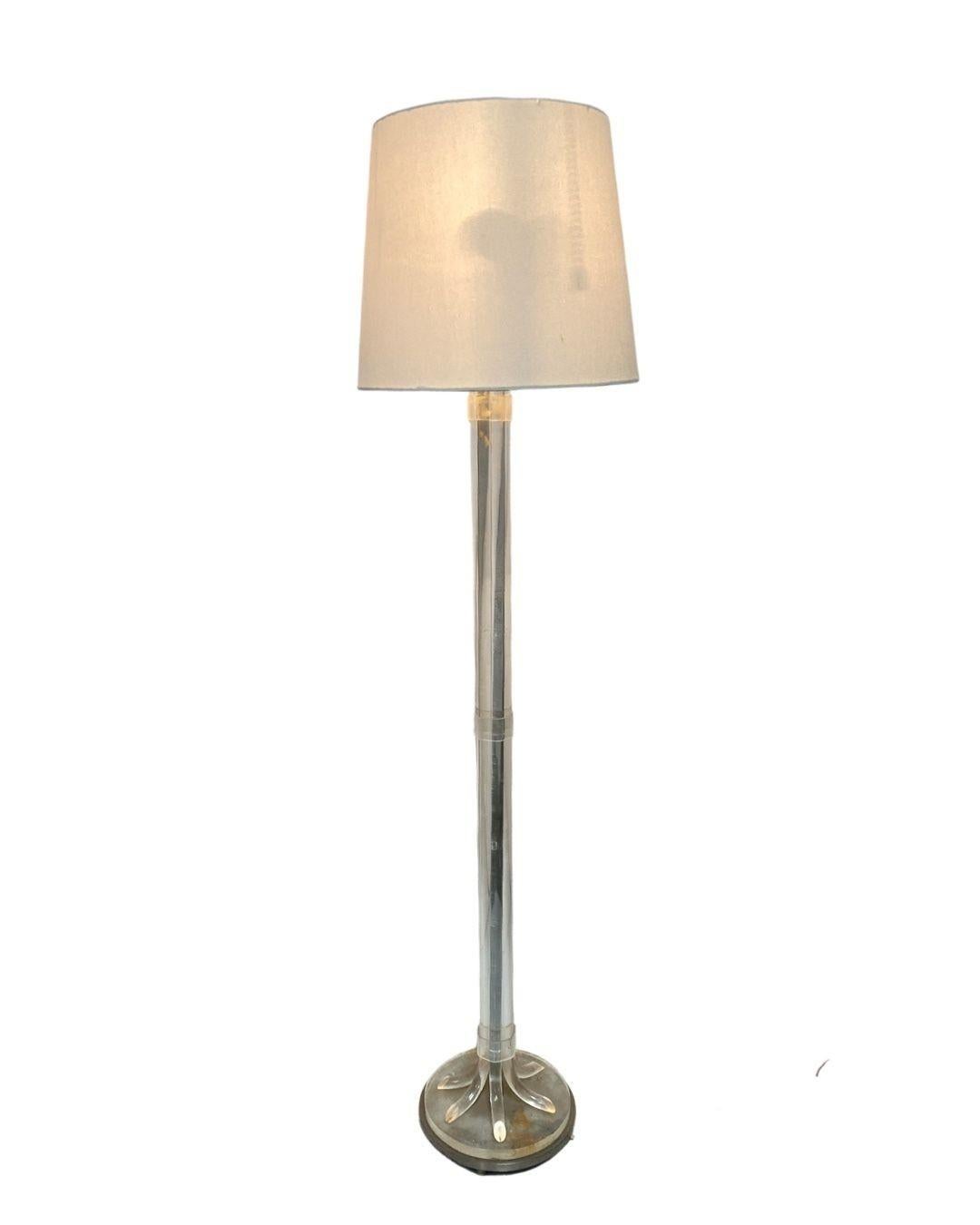 American Hollywood Regency Lucite and Chrome Floor Lamp For Sale
