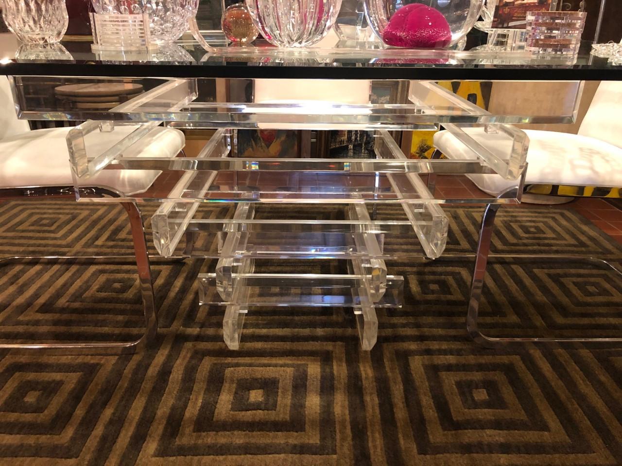  Lucite and Glass Dining Table attributed to Charles Hollis Jones In Good Condition In Redding, CT