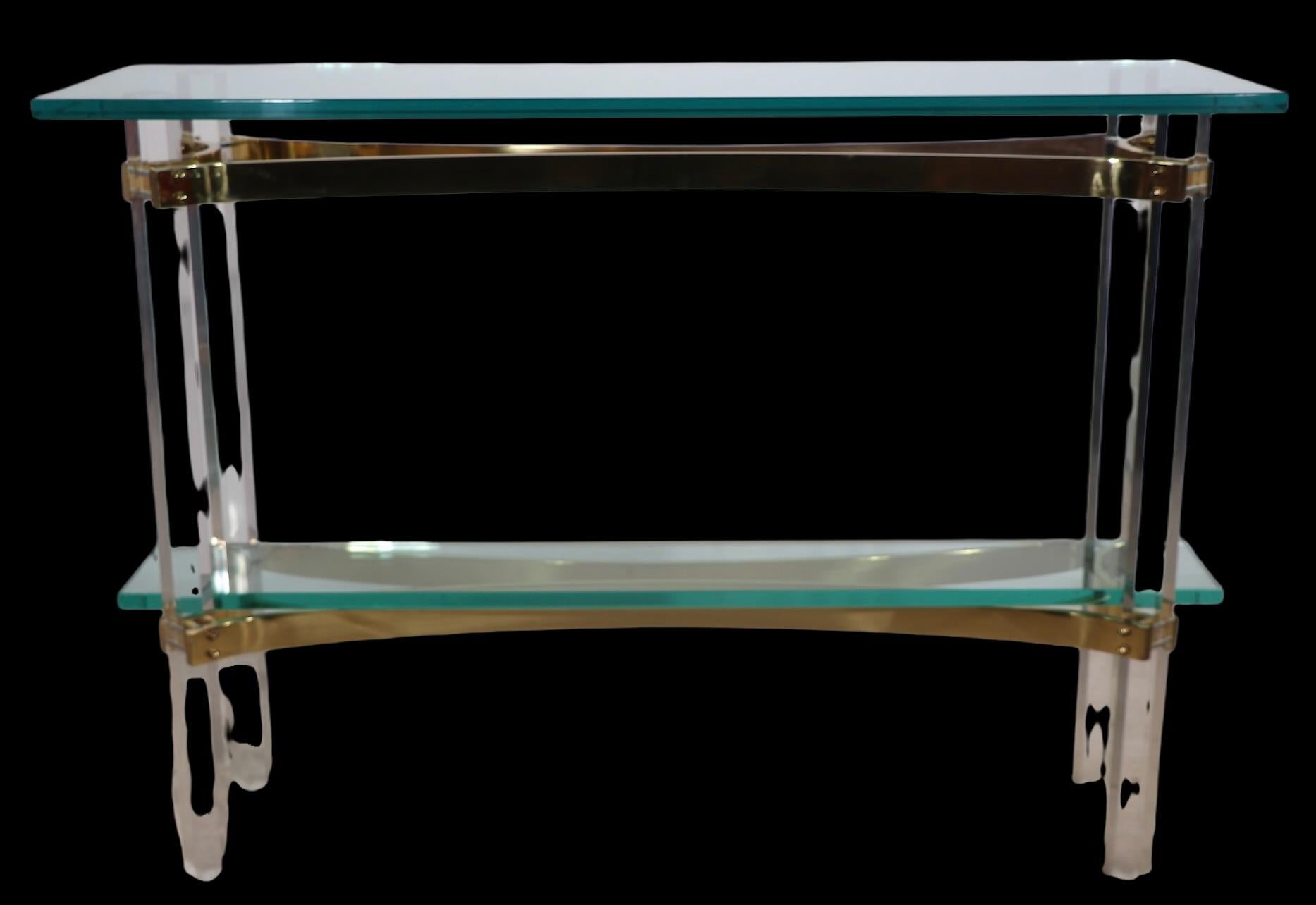 Hollywood Regency Lucite Brass and Glass Console Table Att. Charles Hollis Jones For Sale 5