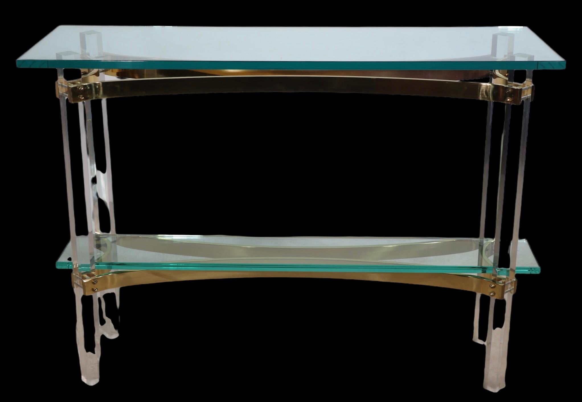 Hollywood Regency Lucite Brass and Glass Console Table Att. Charles Hollis Jones For Sale 11
