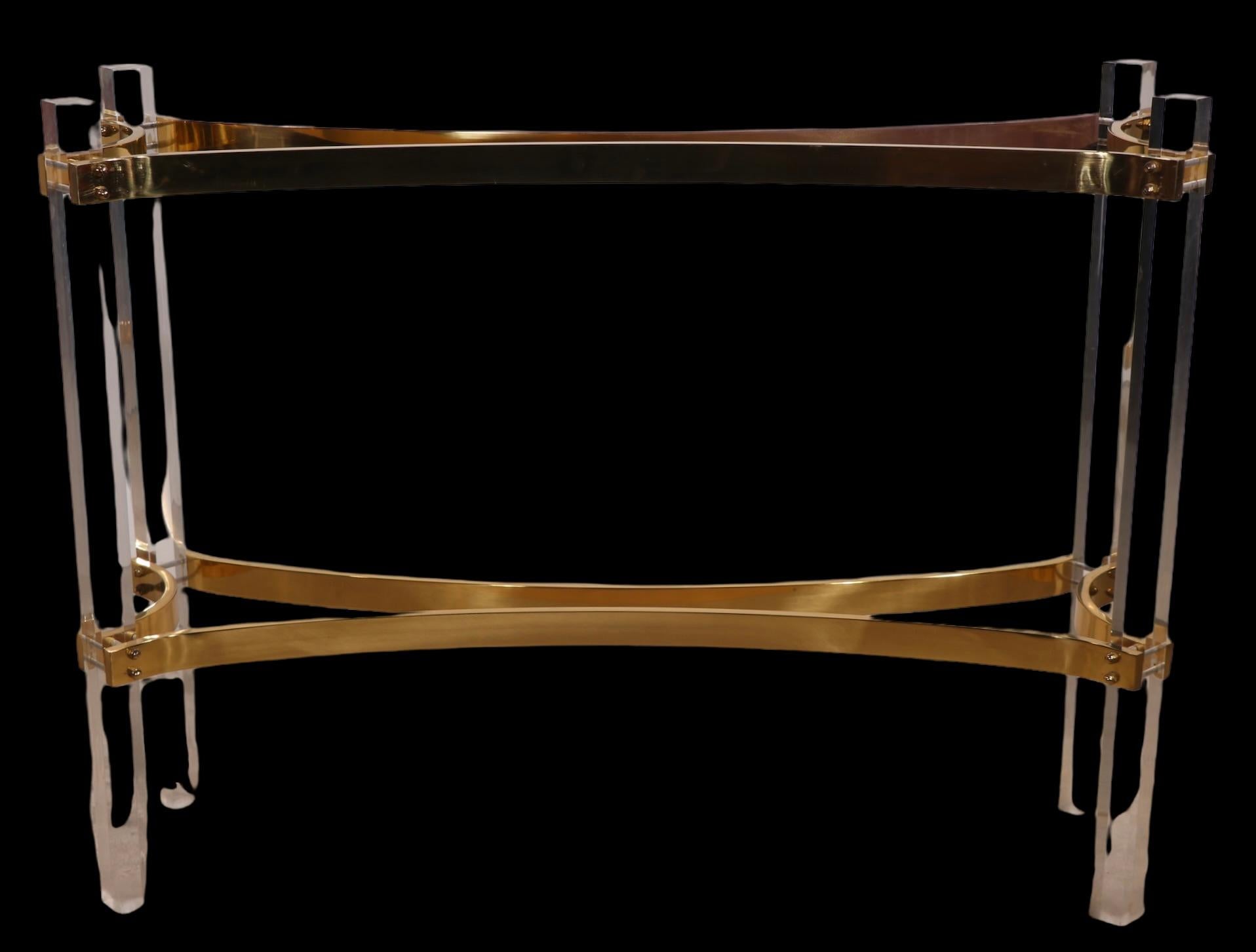 Hollywood Regency Lucite Brass and Glass Console Table Att. Charles Hollis Jones For Sale 12