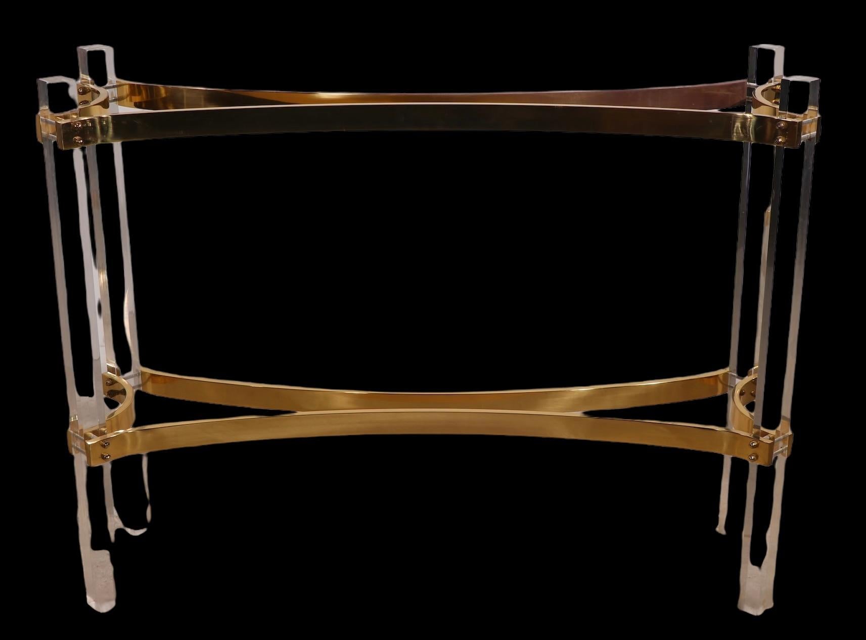 Hollywood Regency Lucite Brass and Glass Console Table Att. Charles Hollis Jones For Sale 13