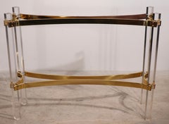 Hollywood Regency Lucite Brass and Glass Console Table Att. Charles Hollis Jones