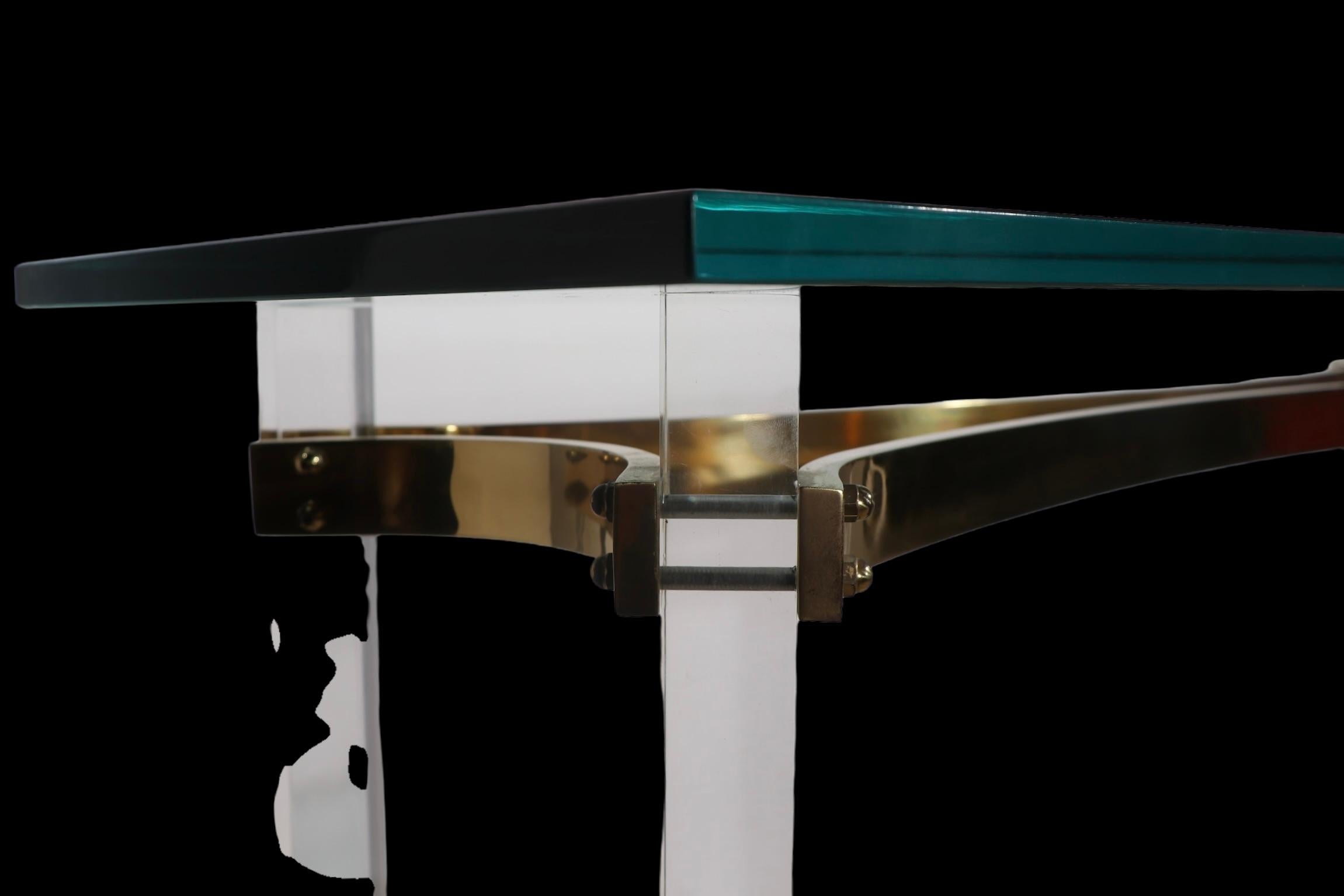 Hollywood Regency Lucite Brass and Glass Console Table Att. Charles Hollis Jones For Sale 1