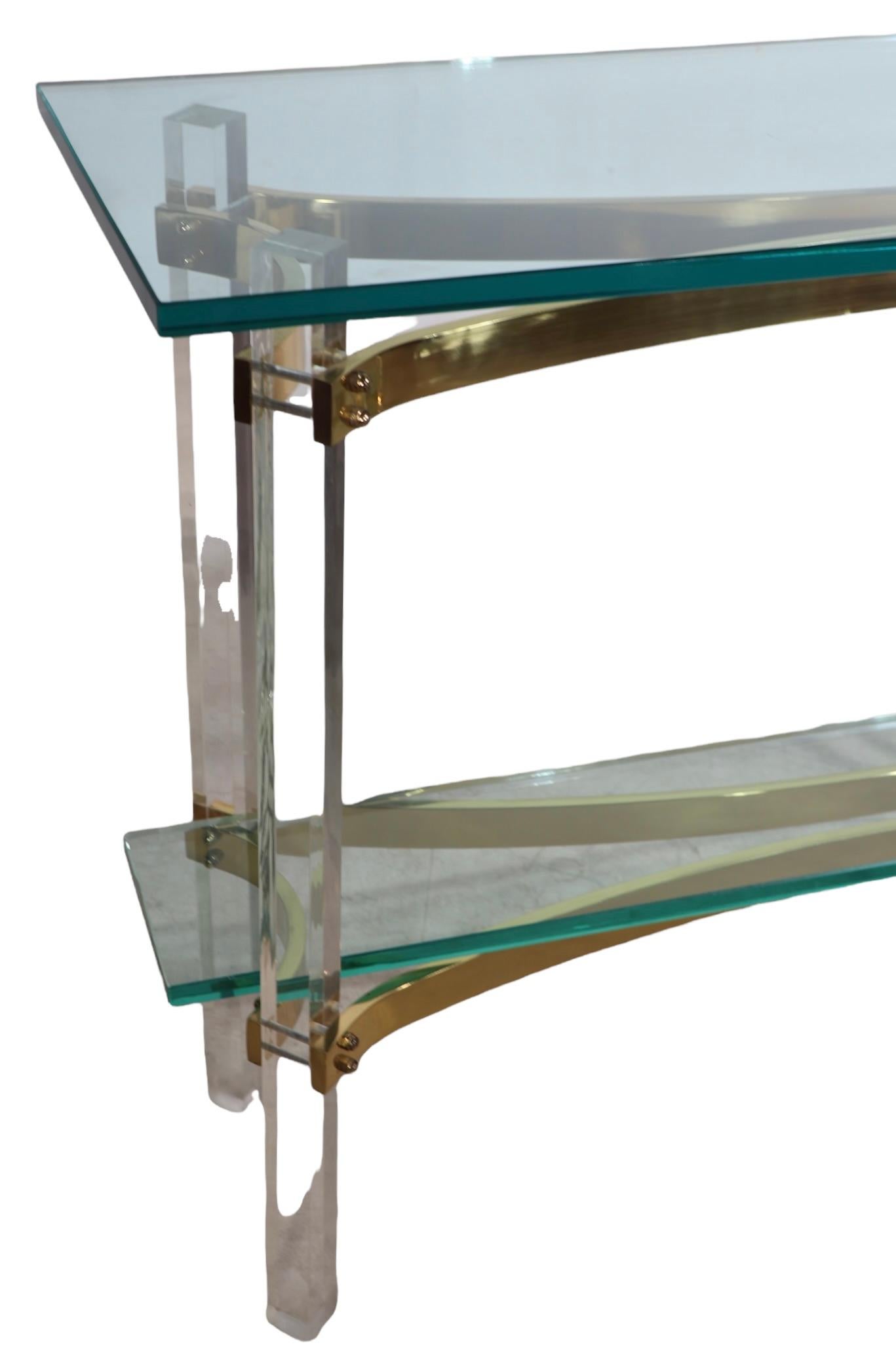 Hollywood Regency Lucite Brass and Glass Console Table Att. Charles Hollis Jones For Sale 2