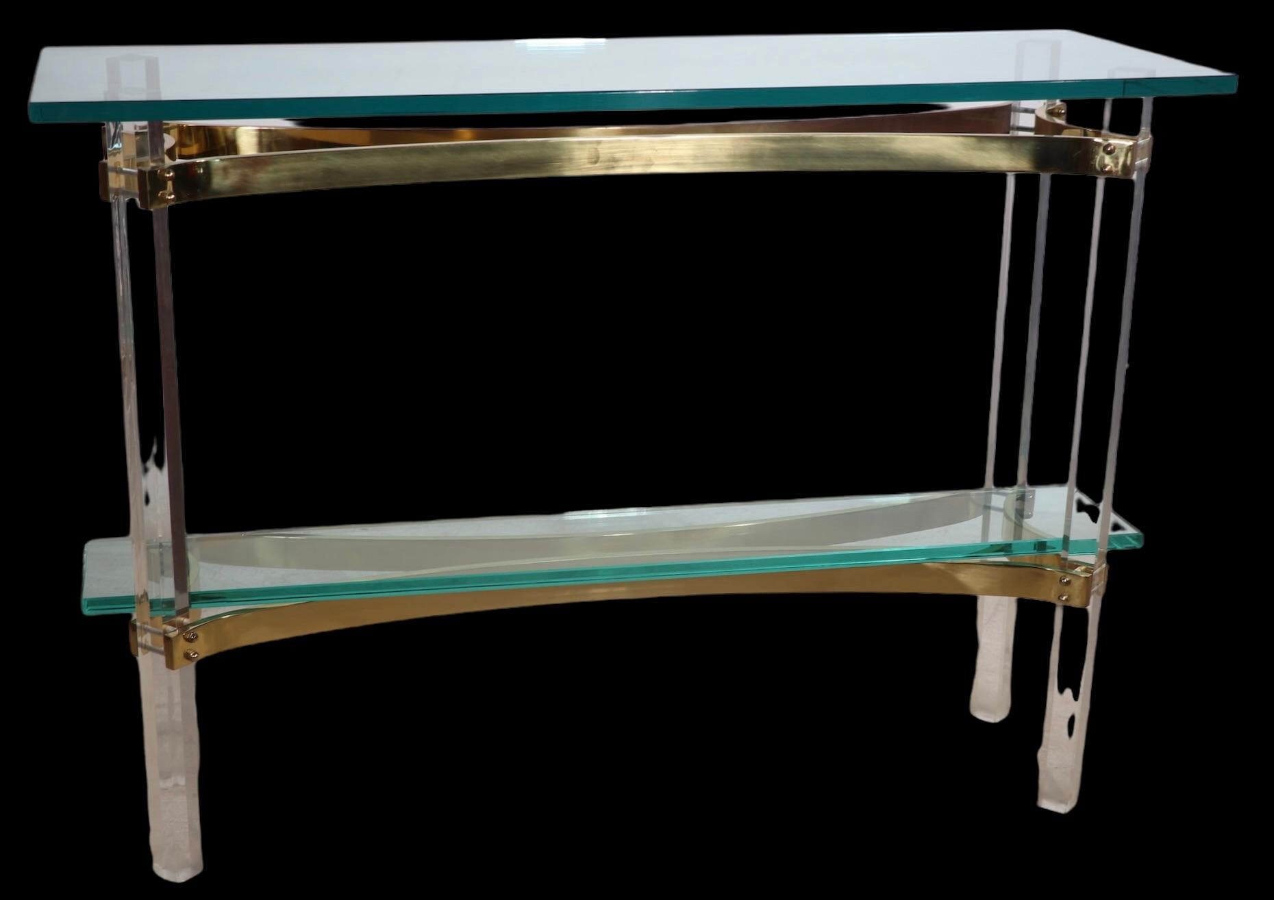 Hollywood Regency Lucite Brass and Glass Console Table Att. Charles Hollis Jones For Sale 3