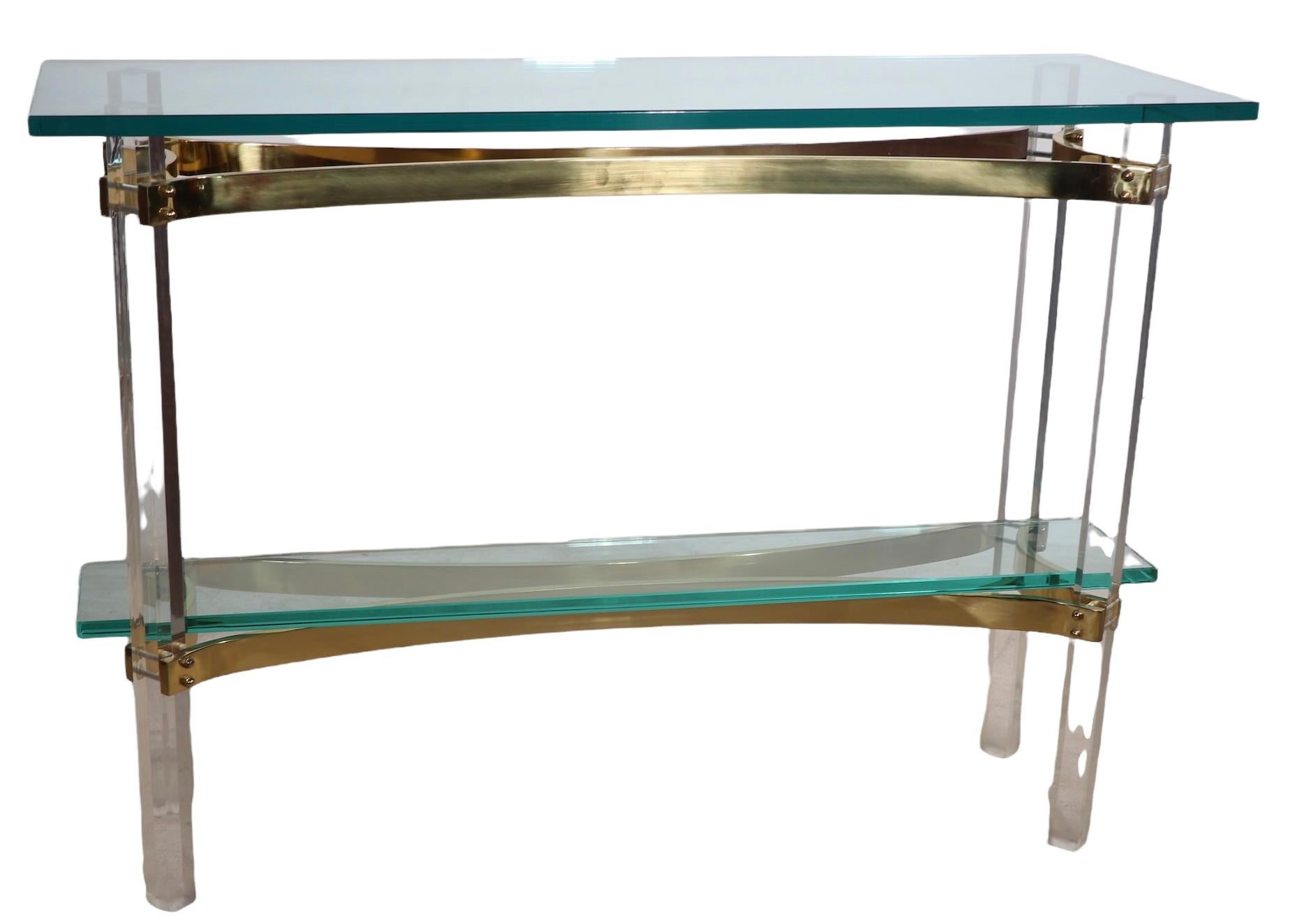 Hollywood Regency Lucite Brass and Glass Console Table Att. Charles Hollis Jones For Sale 4