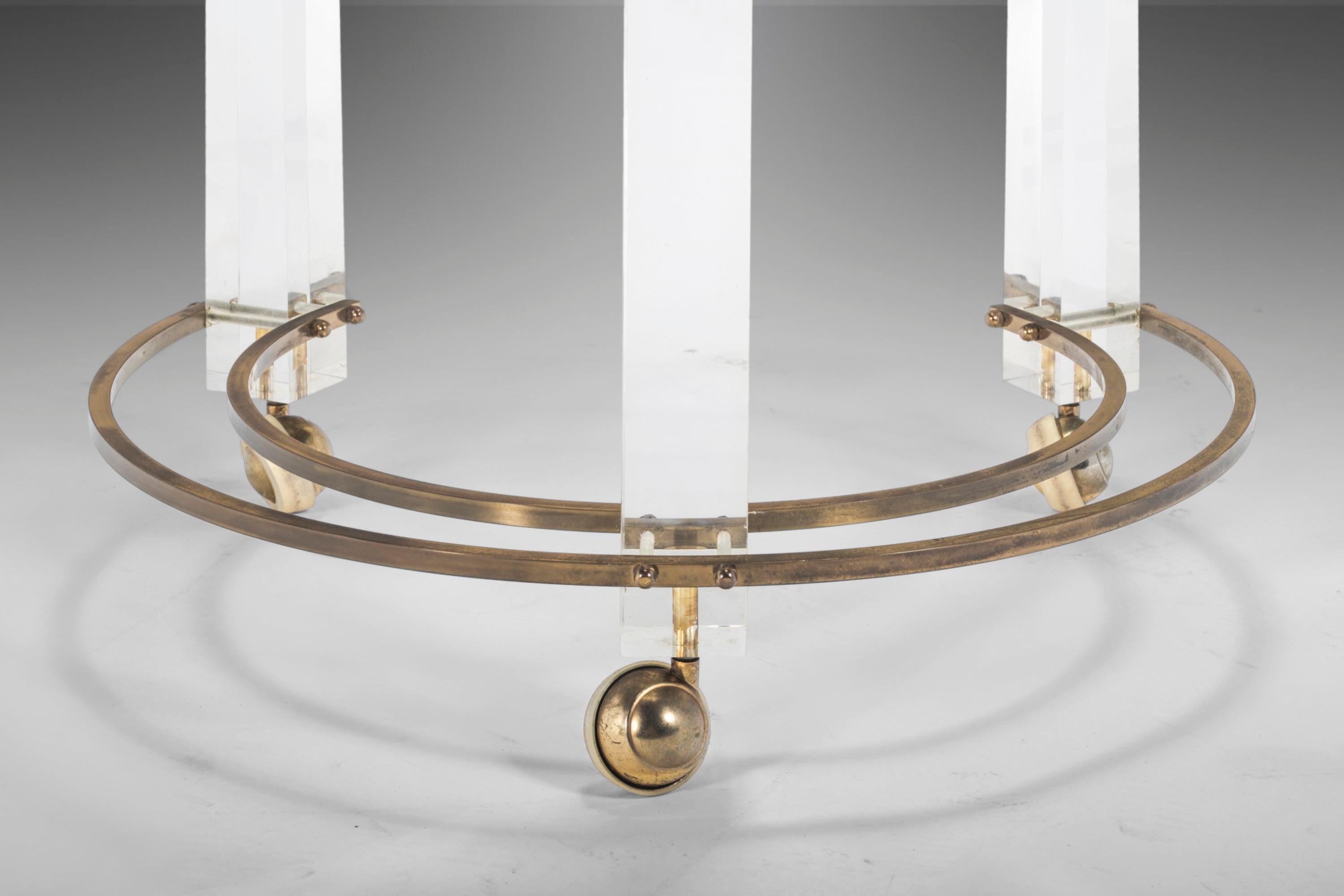 Hollywood Regency Lucite & Brass Coffee Table on Casters by Charles Hollis Jones For Sale 7