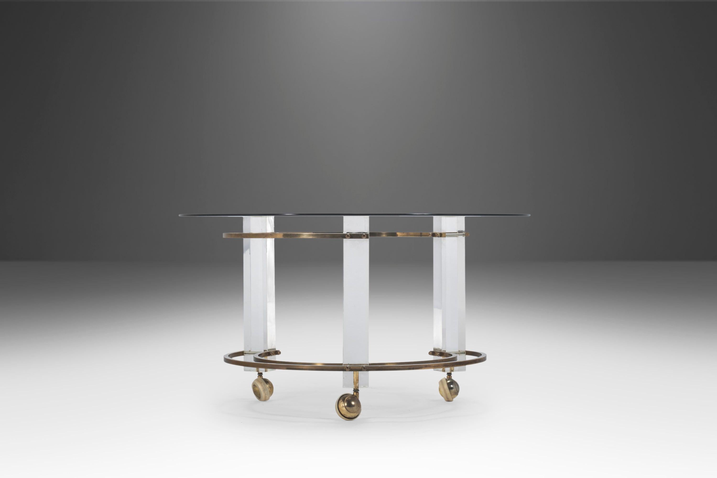 Hollywood Regency Lucite & Brass Coffee Table on Casters by Charles Hollis Jones For Sale 8