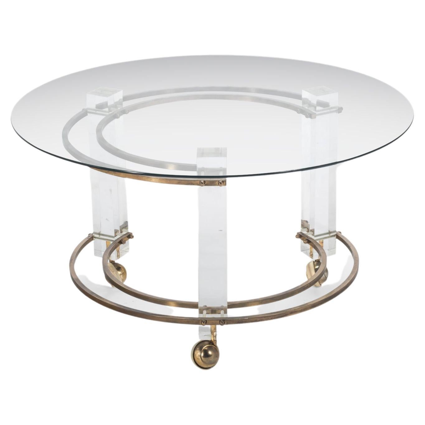 Hollywood Regency Lucite & Brass Coffee Table on Casters by Charles Hollis Jones For Sale