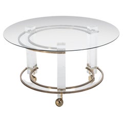 Hollywood Regency Lucite & Brass Coffee Table on Casters by Charles Hollis Jones