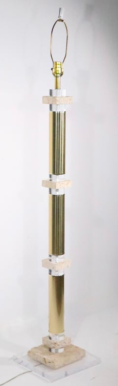 Hollywood Regency Lucite Brass Fossilized Stone  Floor Lamp c. 1970/1980's