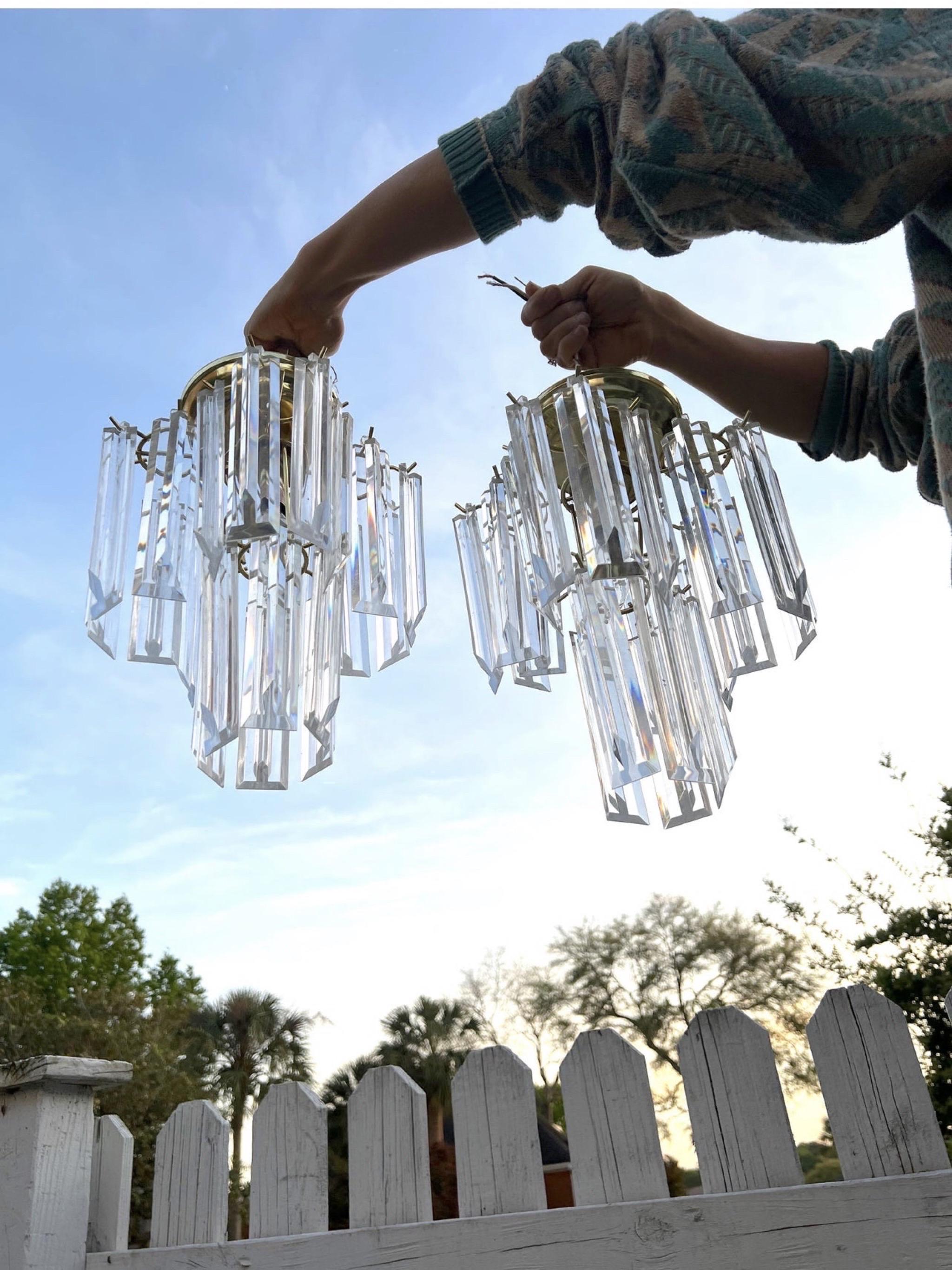 Hollywood Regency Lucite Chandeliers, a Pair In Good Condition In Charleston, SC