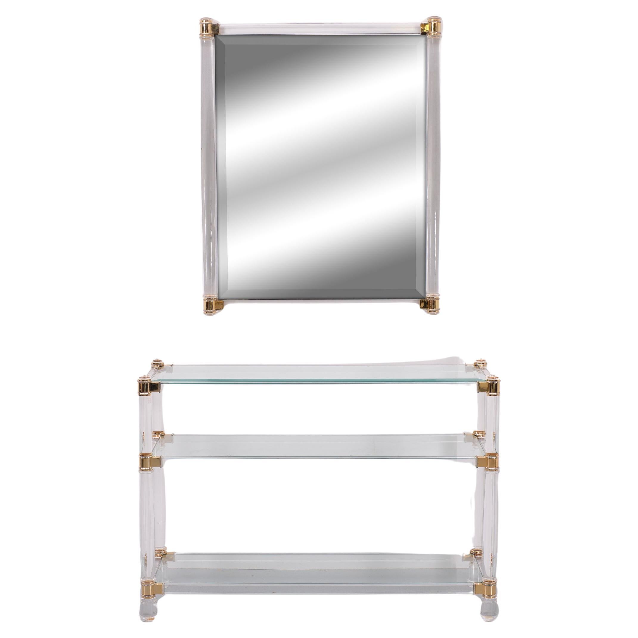 Hollywood Regency  Lucite Console table and Mirror 1970s France 