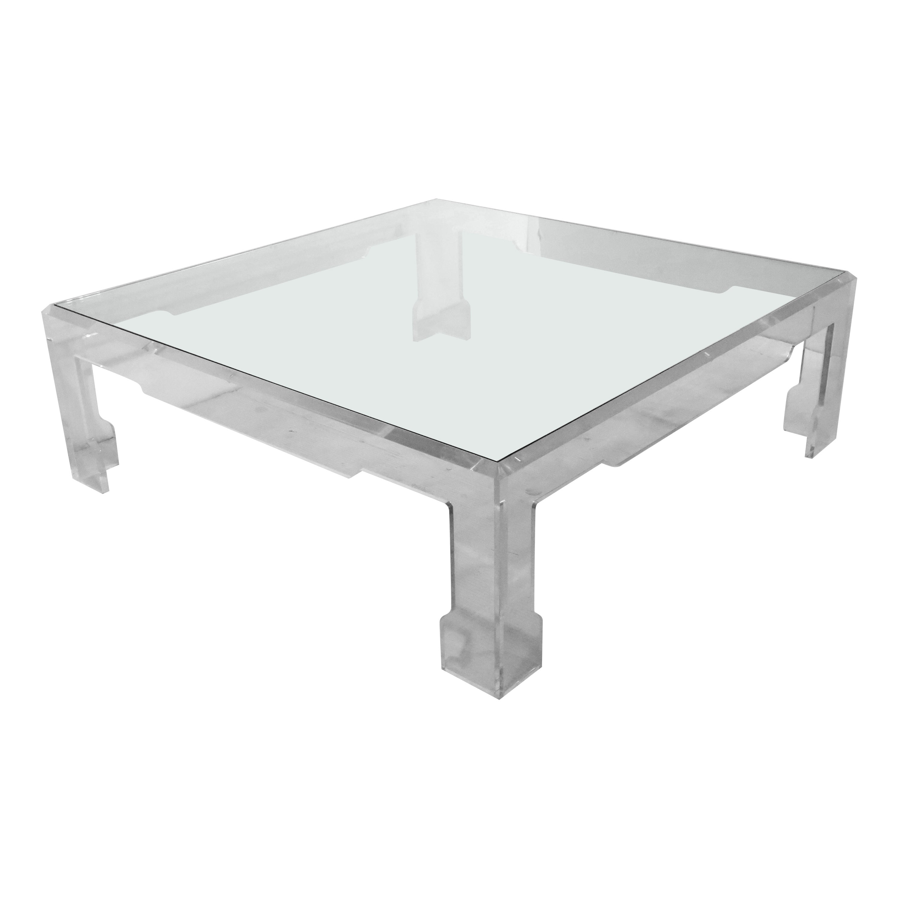 Hollywood Regency  Lucite Glass Greek Key Coffee Table by Jeffry Bigelow c 1977