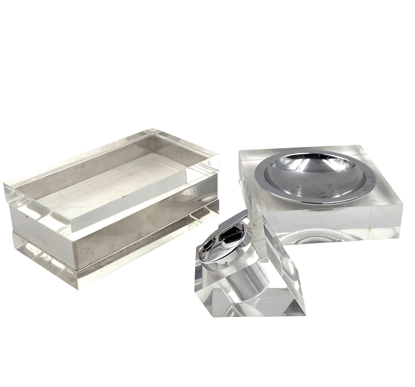 Juego de smoking de lucita Hollywood regency, Guzzini  Italia 1970 Lucite en venta