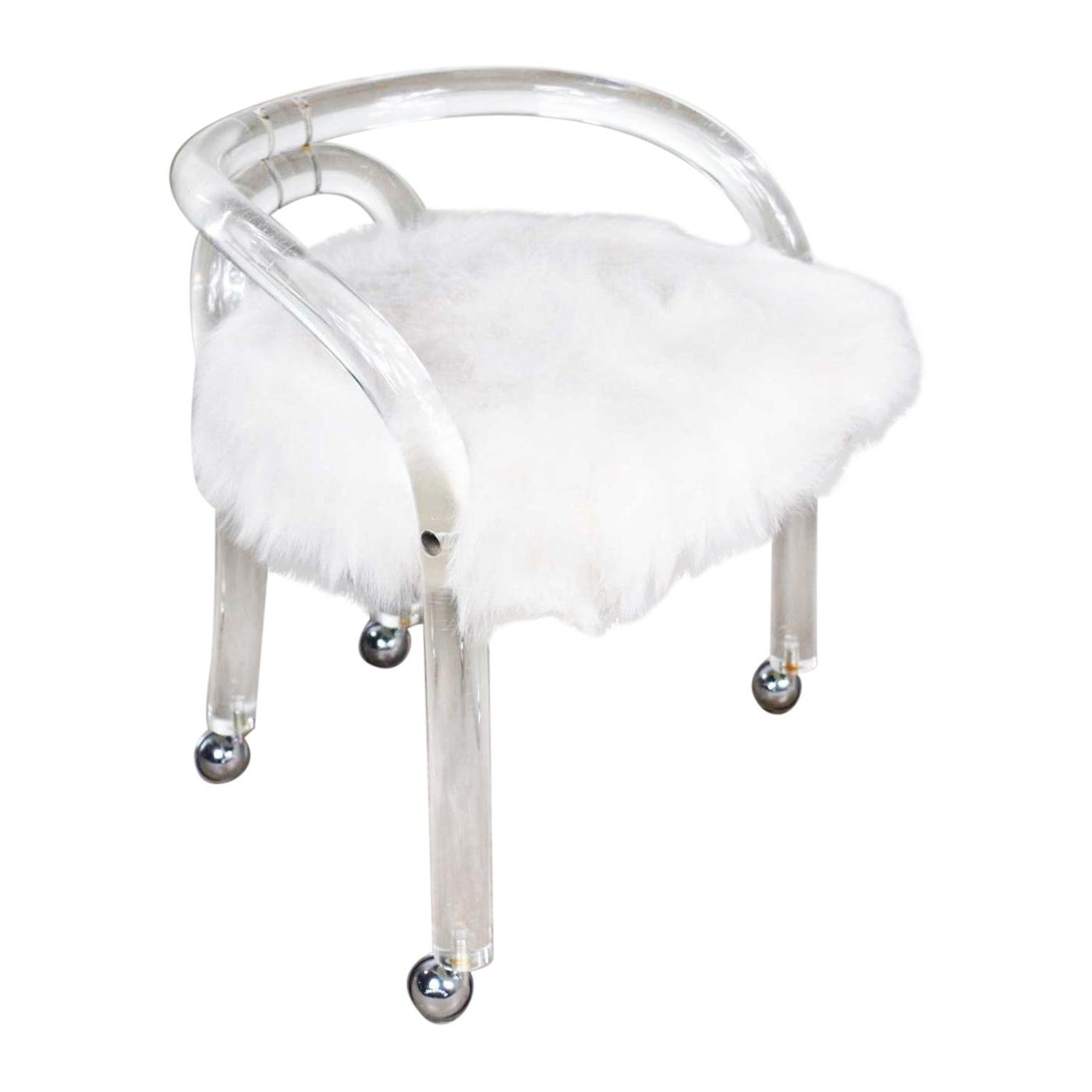 Hollywood Regency Lucite Vanity Stool White Faux Fur Style Charles Hollis Jones At 1stdibs