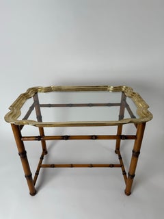1960s Hollywood Regency Tray Table, Brass & Faux Bamboo, Hand-Crafted