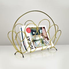 Hollywood Regency Magazine Rack Stand 1960s Gio Ponti Style Brass Wire Loop