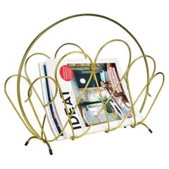 Porte-revues Hollywood Regency Stand 1960s Gio Ponti Style Brass Wire Looping