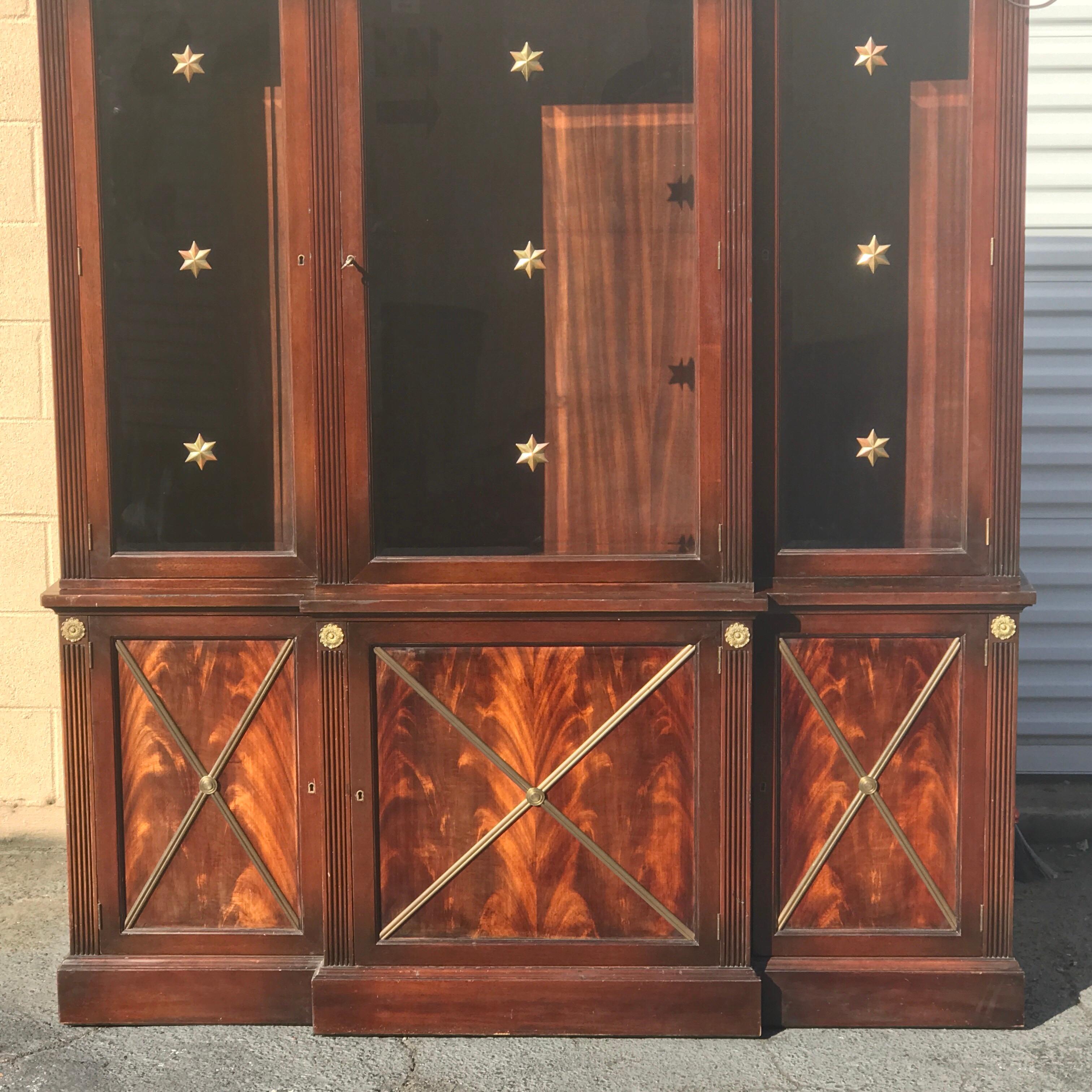 Hollywood Regency Mahogany Breakfront or Bookcase 1