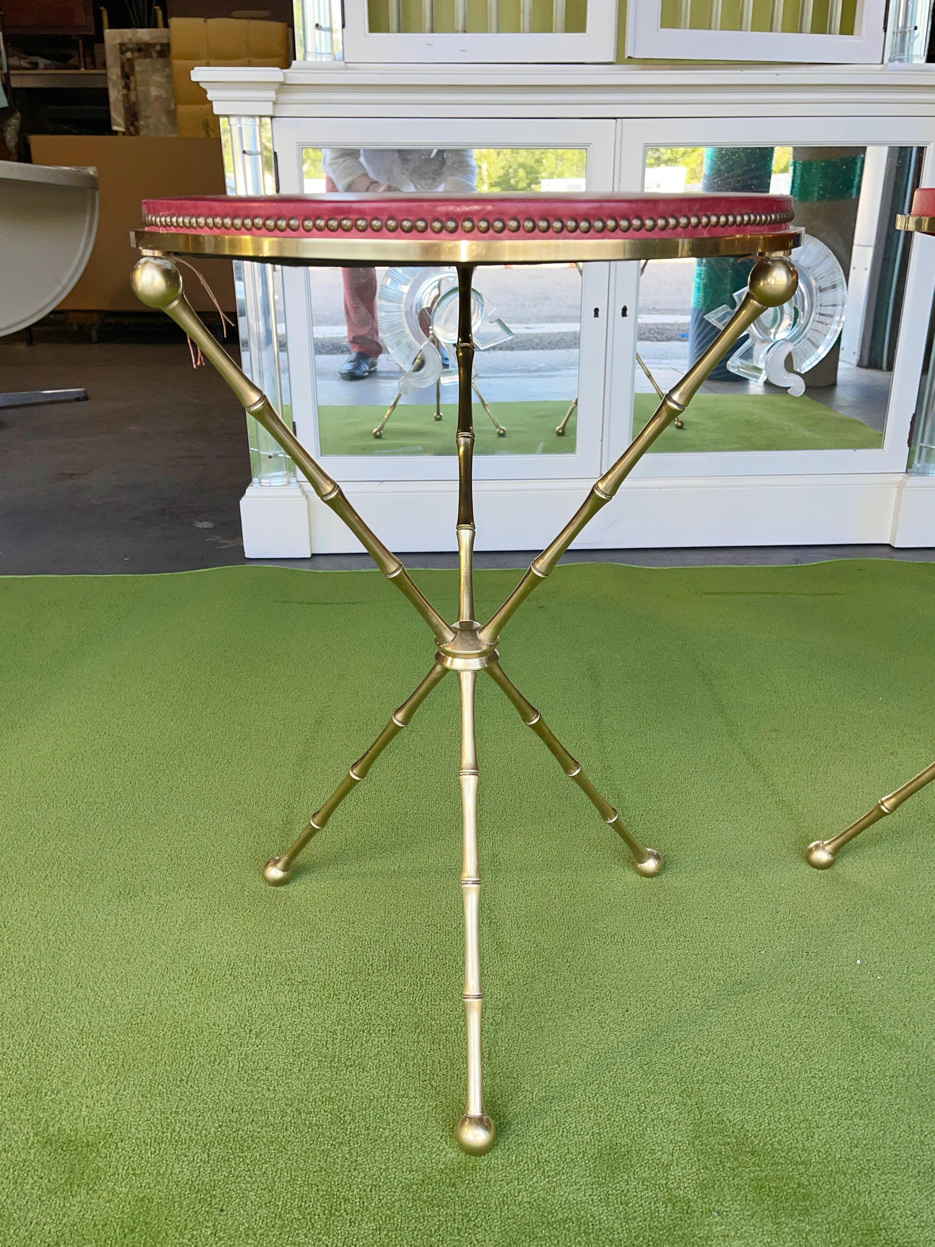 Mid-20th Century Hollywood Regency Maison Bagues style brass bamboo tripod table For Sale