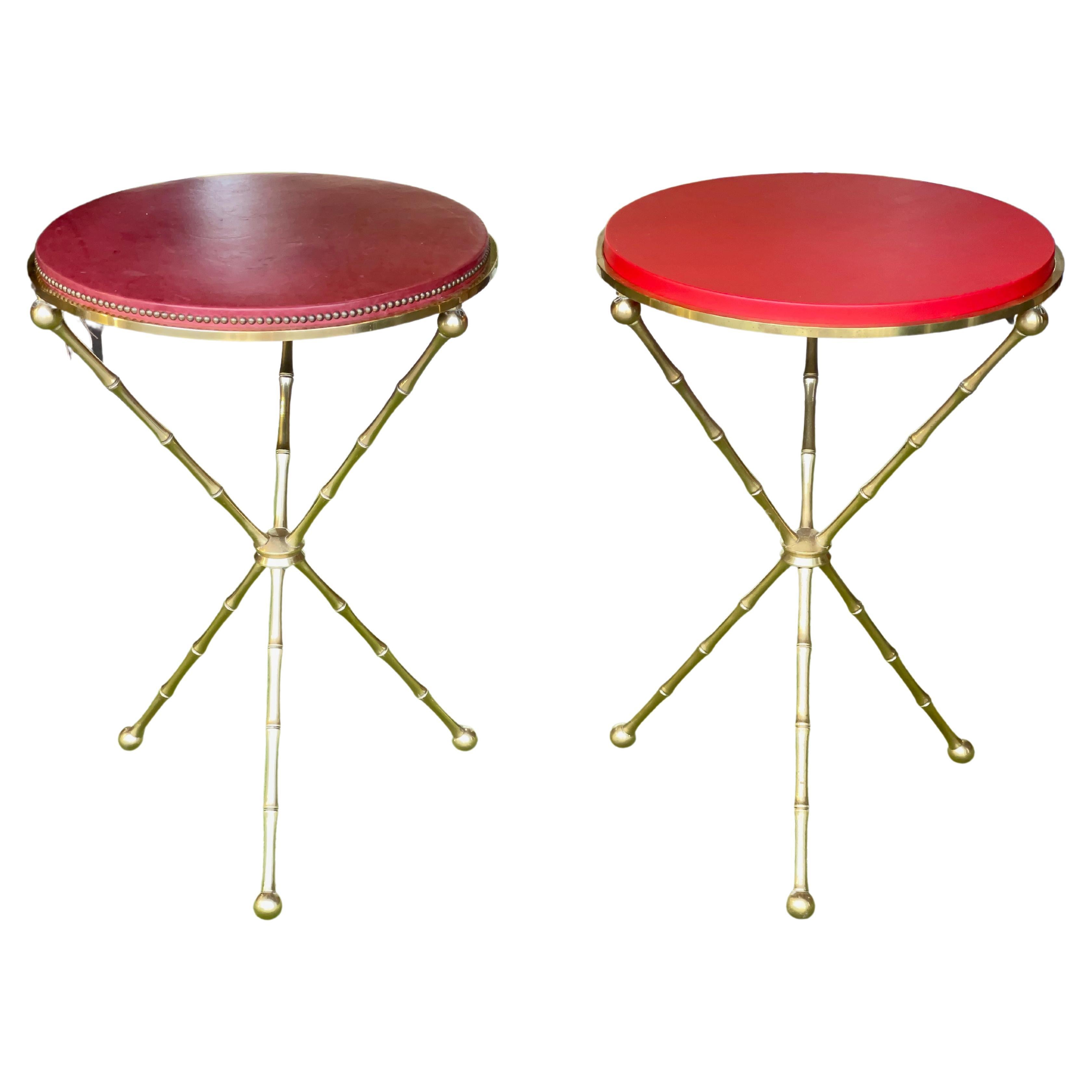 Hollywood Regency Maison Bagues style brass bamboo tripod table