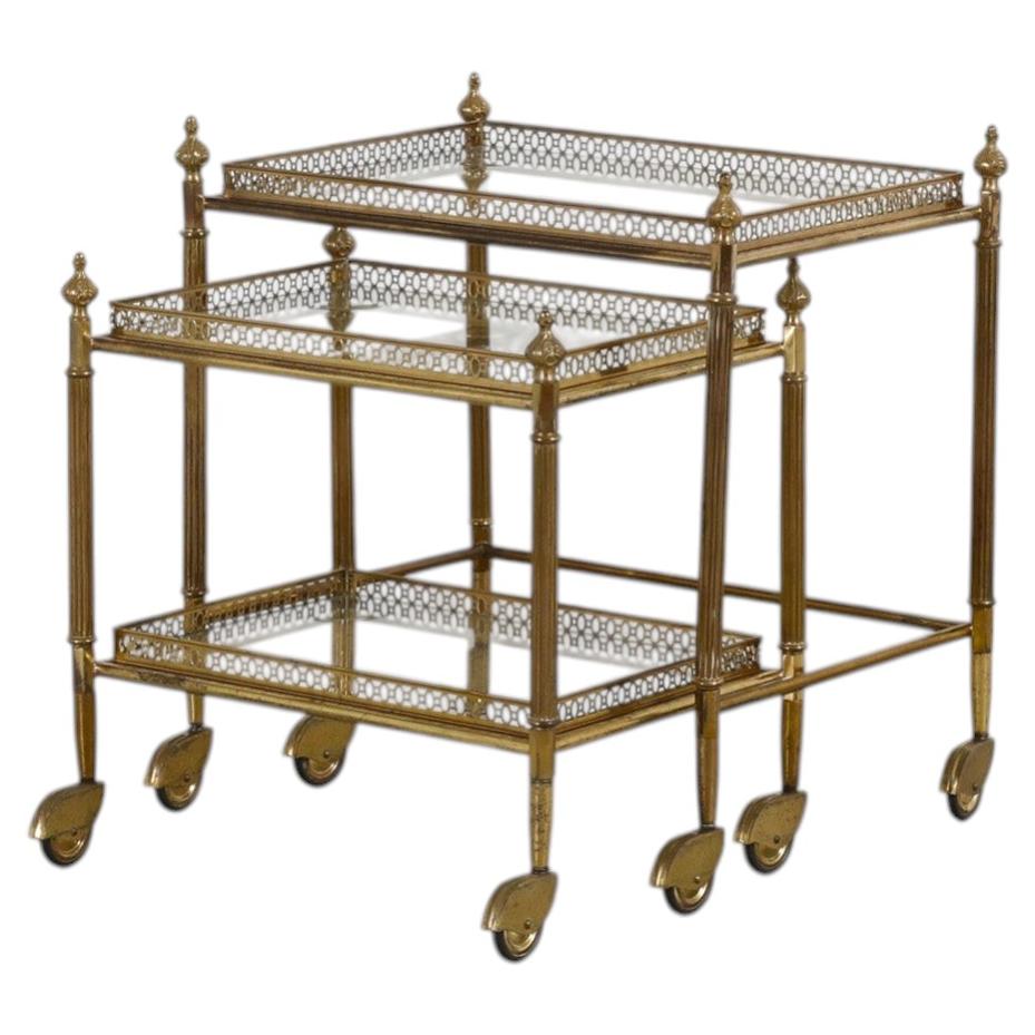 Hollywood Regency Maison Baguès Style Brass Nesting Tables, Set of 2 For Sale
