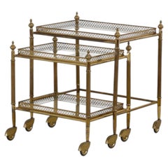 Hollywood Regency Maison Baguès Style Brass Nesting Tables, Set of 2
