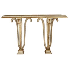 Hollywood Regency Maison Jansen Marble Top Paint Decorated Console Table Hollywood Regency Maison Jansen Marble Top Paint Decorated Console Table