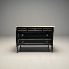Maison Jansen, Hollywood Regency, Ebonized Oak, Marble Top, France, 1950s